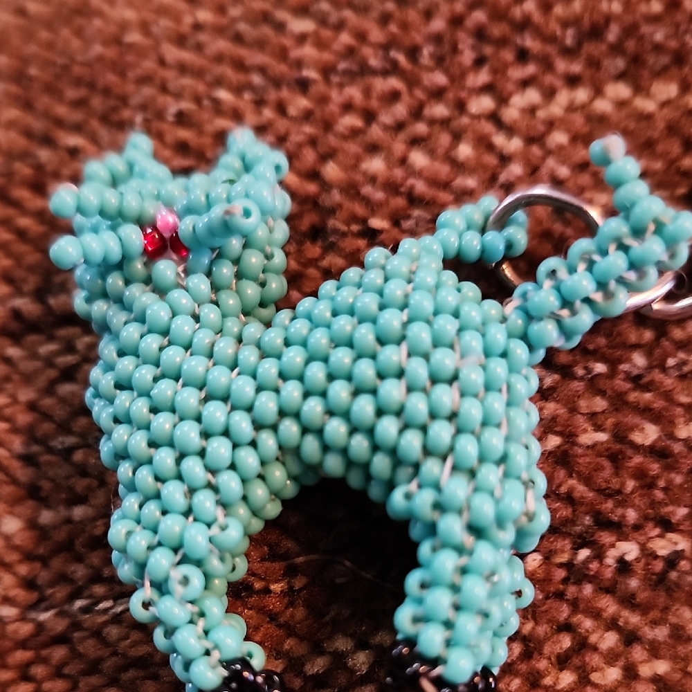 Handcrafted Beaded Cat Keychain